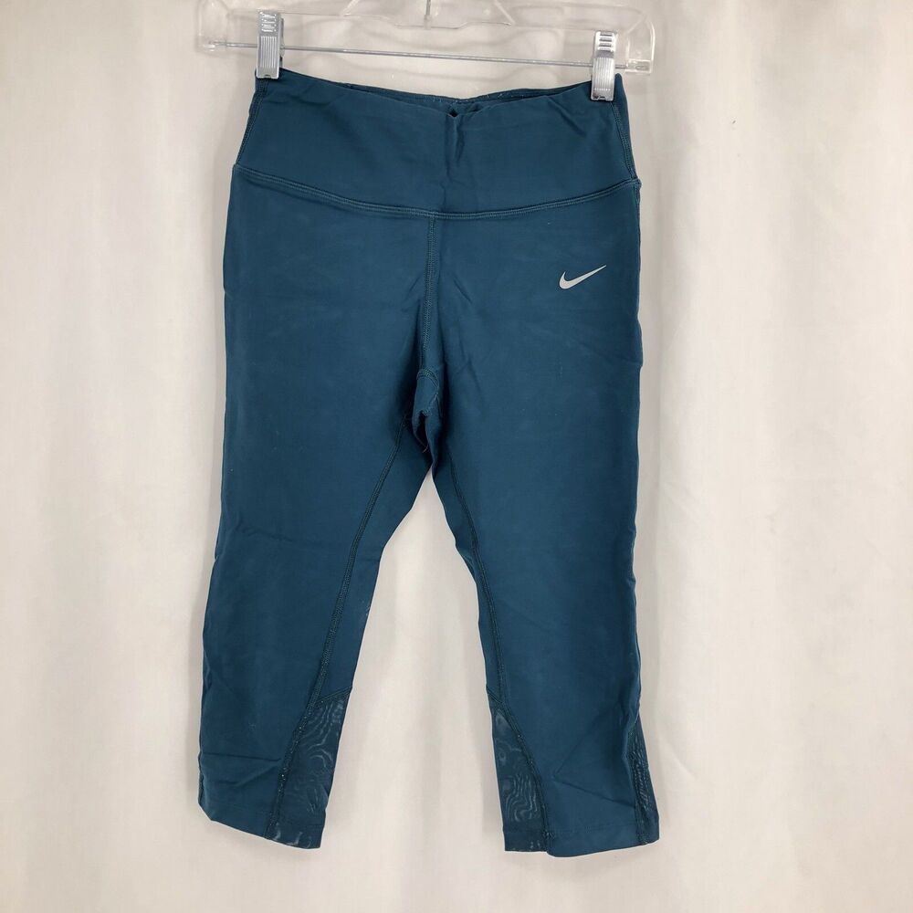 NIKE DriFit Blue Cropped Capri Athletic Running Leggings Pants Mesh Ankle XS N21